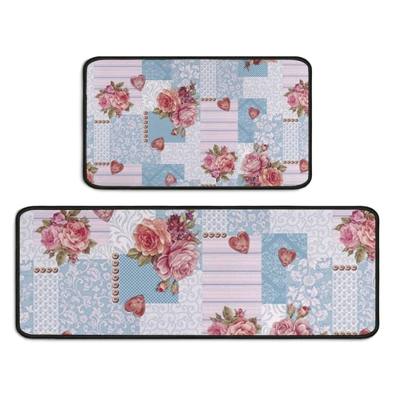 Pioneer Flower Floral Print Pattern Kitchen Rugs Sets Of 2,Anti Fatigue Kitchen Mat Rugs Non Slip Washable,Decorative Kitchen Floor Mats for Kitchen,Sink,Laundry,17"X30"+17"X47"