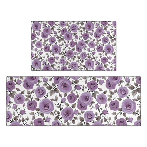 Pioneer Flower Floral Print Pattern Kitchen Rugs Sets Of 2,Anti Fatigue Kitchen Mat Rugs Non Slip Washable,Decorative Kitchen Floor Mats for Kitchen,Sink,Laundry,17"x30"+17"x47"