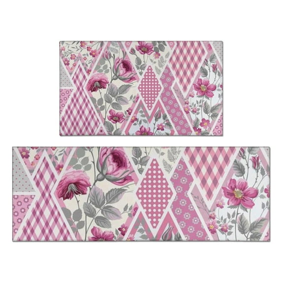 Pioneer Flower Floral Print Pattern Kitchen Rugs Sets Of 2,Anti Fatigue Kitchen Mat Rugs Non Slip Washable,Decorative Kitchen Floor Mats for Kitchen,Sink,Laundry,17"x30"+17"x47"