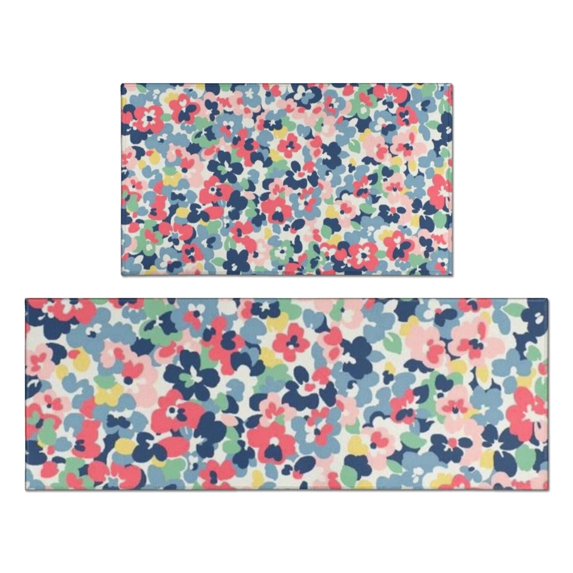 Pioneer Flower Floral Print Pattern Kitchen Rugs Sets Of 2,Anti Fatigue Kitchen Mat Rugs Non Slip Washable,Decorative Kitchen Floor Mats for Kitchen,Sink,Laundry,17"x30"+17"x47"