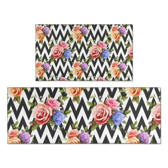 Pioneer Flower Floral Print Pattern Kitchen Rugs Sets Of 2,Anti Fatigue Kitchen Mat Rugs Non Slip Washable,Decorative Kitchen Floor Mats for Kitchen,Sink,Laundry,17"x30"+17"x47"