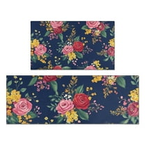 Pioneer Flower Floral Print Pattern Kitchen Rugs Sets Of 2,Anti Fatigue Kitchen Mat Rugs Non Slip Washable,Decorative Kitchen Floor Mats for Kitchen,Sink,Laundry,17"x30" 17"x47"