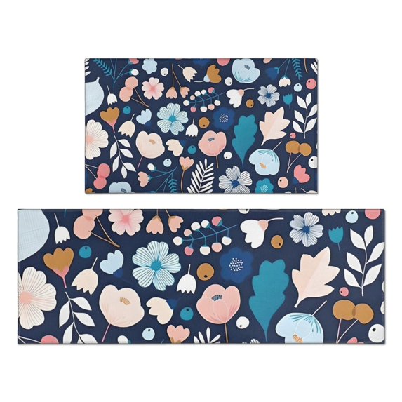Pioneer Flower Floral Print Pattern Kitchen Rugs Sets Of 2,Anti Fatigue Kitchen Mat Rugs Non Slip Washable,Decorative Kitchen Floor Mats for Kitchen,Sink,Laundry,17"x30"+17"x47"
