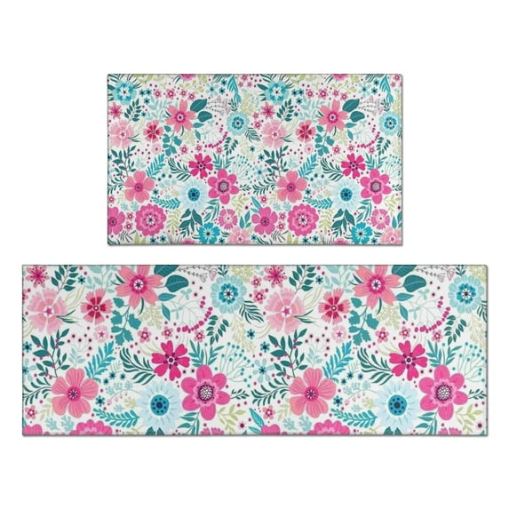 Pioneer Flower Floral Print Pattern Kitchen Rugs Sets Of 2,Anti Fatigue Kitchen Mat Rugs Non Slip Washable,Decorative Kitchen Floor Mats for Kitchen,Sink,Laundry,17"x30"+17"x47"