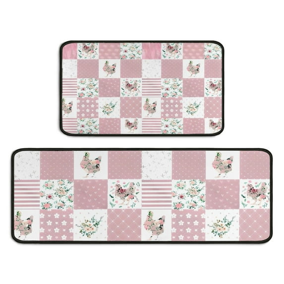 Pioneer Flower Floral Print Pattern Kitchen Rugs Sets Of 2,Anti Fatigue Kitchen Mat Rugs Non Slip Washable,Decorative Kitchen Floor Mats for Kitchen,Sink,Laundry,17"X30"+17"X47"