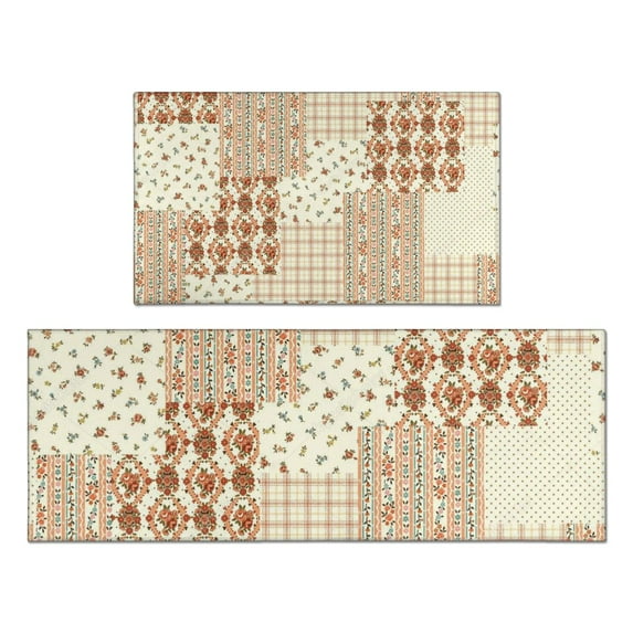Pioneer Flower Floral Print Pattern Kitchen Rugs Sets Of 2,Anti Fatigue Kitchen Mat Rugs Non Slip Washable,Decorative Kitchen Floor Mats for Kitchen,Sink,Laundry,17"x30"+17"x47"