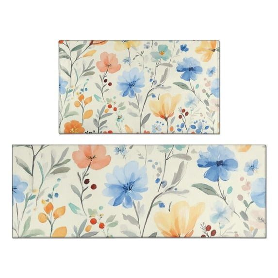 Pioneer Flower Floral Print Pattern Kitchen Rugs Sets Of 2,Anti Fatigue Kitchen Mat Rugs Non Slip Washable,Decorative Kitchen Floor Mats for Kitchen,Sink,Laundry,17"x30"+17"x47"