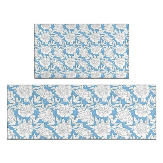 Pioneer Flower Floral Print Pattern Kitchen Rugs Sets Of 2,Anti Fatigue Kitchen Mat Rugs Non Slip Washable,Decorative Kitchen Floor Mats for Kitchen,Sink,Laundry,17"x30"+17"x47"