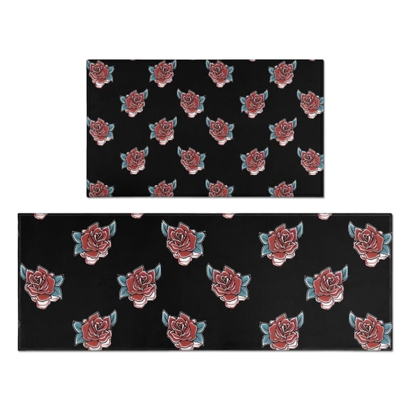 Pioneer Flower Floral Print Pattern Kitchen Rugs Sets Of 2,Anti Fatigue Kitchen Mat Rugs Non Slip Washable,Decorative Kitchen Floor Mats for Kitchen,Sink,Laundry,17"x30"+17"x47"