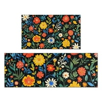 Pioneer Flower Floral Print Pattern Kitchen Rugs Sets Of 2,Anti Fatigue Kitchen Mat Rugs Non Slip Washable,Decorative Kitchen Floor Mats for Kitchen,Sink,Laundry,17"x30" 17"x47"