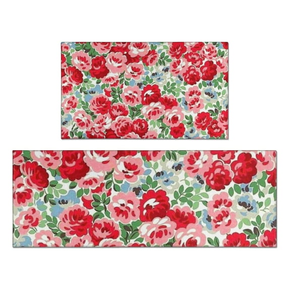 Pioneer Flower Floral Print Pattern Kitchen Rugs Sets Of 2,Anti Fatigue Kitchen Mat Rugs Non Slip Washable,Decorative Kitchen Floor Mats for Kitchen,Sink,Laundry,17"x30"+17"x47"