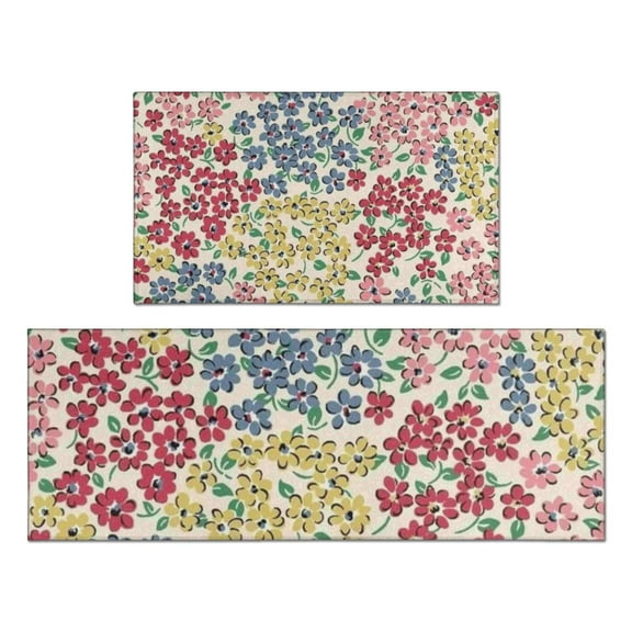 Pioneer Flower Floral Print Pattern Kitchen Rugs Sets Of 2,Anti Fatigue Kitchen Mat Rugs Non Slip Washable,Decorative Kitchen Floor Mats for Kitchen,Sink,Laundry,17"x30"+17"x47"