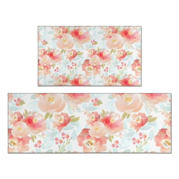 Pioneer Flower Floral Print Pattern Kitchen Rugs Sets Of 2,Anti Fatigue Kitchen Mat Rugs Non Slip Washable,Decorative Kitchen Floor Mats for Kitchen,Sink,Laundry,17"x30"+17"x47"