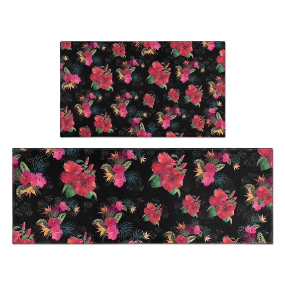Pioneer Flower Floral Print Pattern Kitchen Rugs Sets Of 2,Anti Fatigue Kitchen Mat Rugs Non Slip Washable,Decorative Kitchen Floor Mats for Kitchen,Sink,Laundry,17"x30"+17"x47"