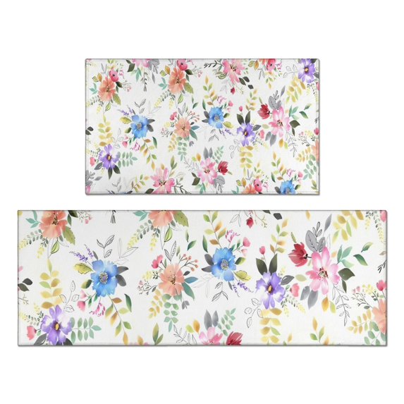 Pioneer Flower Floral Print Pattern Kitchen Rugs Sets Of 2,Anti Fatigue Kitchen Mat Rugs Non Slip Washable,Decorative Kitchen Floor Mats for Kitchen,Sink,Laundry,17"x30"+17"x47"