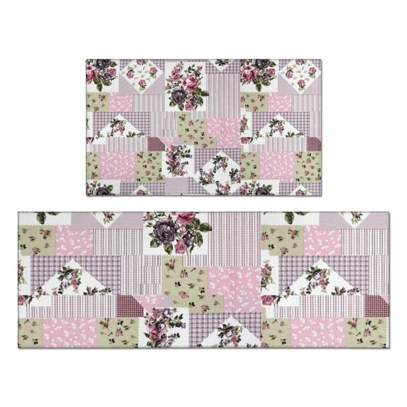 Pioneer Flower Floral Print Pattern Kitchen Rugs Sets Of 2,Anti Fatigue Kitchen Mat Rugs Non Slip Washable,Decorative Kitchen Floor Mats for Kitchen,Sink,Laundry,17"x30"+17"x47"