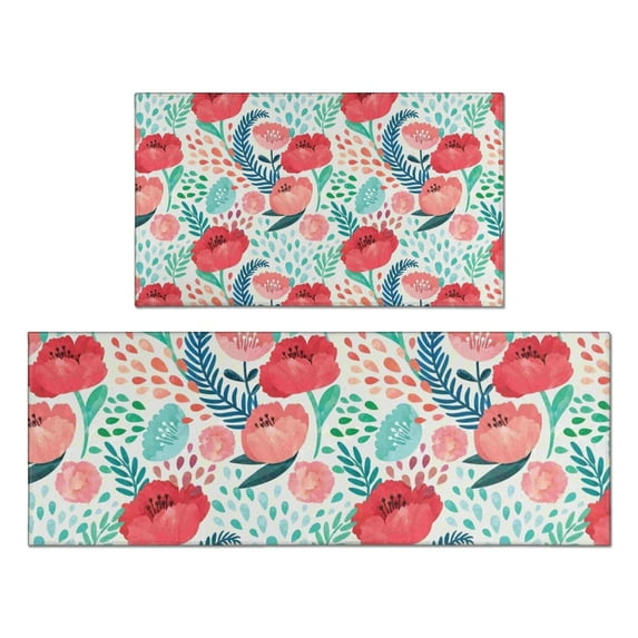 Pioneer Flower Floral Print Pattern Kitchen Rugs Sets Of 2,Anti Fatigue Kitchen Mat Rugs Non Slip Washable,Decorative Kitchen Floor Mats for Kitchen,Sink,Laundry,17"x30"+17"x47"
