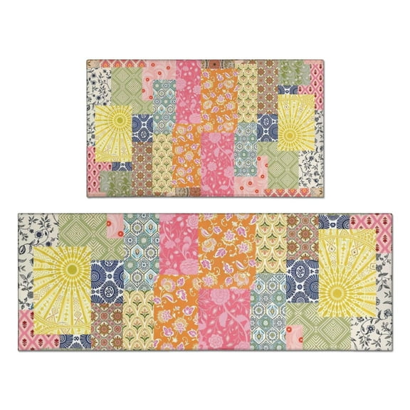 Pioneer Flower Floral Print Pattern Kitchen Rugs Sets Of 2,Anti Fatigue Kitchen Mat Rugs Non Slip Washable,Decorative Kitchen Floor Mats for Kitchen,Sink,Laundry,17"x30"+17"x47"