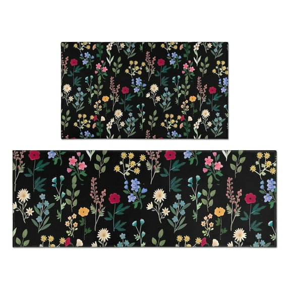 Pioneer Flower Floral Print Pattern Kitchen Rugs Sets Of 2,Anti Fatigue Kitchen Mat Rugs Non Slip Washable,Decorative Kitchen Floor Mats for Kitchen,Sink,Laundry,17"x30"+17"x47"
