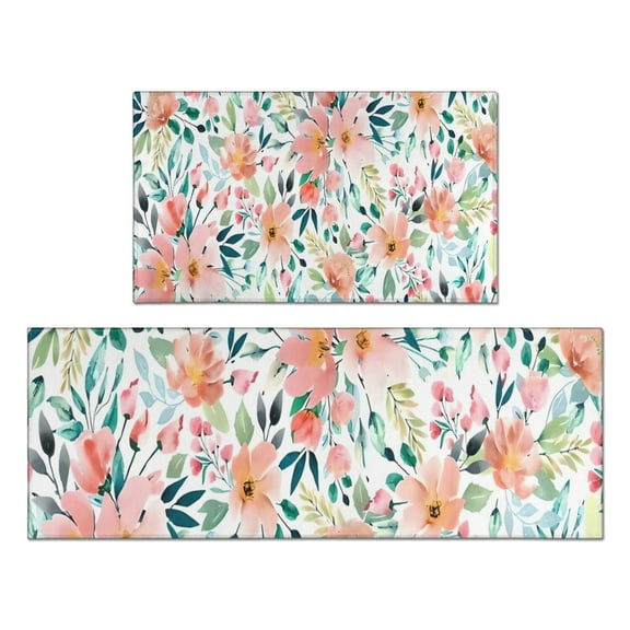 Pioneer Flower Floral Print Pattern Kitchen Rugs Sets Of 2,Anti Fatigue Kitchen Mat Rugs Non Slip Washable,Decorative Kitchen Floor Mats for Kitchen,Sink,Laundry,17"x30"+17"x47"