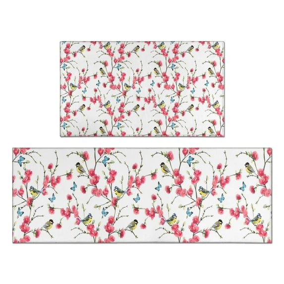 Pioneer Flower Floral Print Pattern Kitchen Rugs Sets Of 2,Anti Fatigue Kitchen Mat Rugs Non Slip Washable,Decorative Kitchen Floor Mats for Kitchen,Sink,Laundry,17"x30"+17"x47"