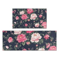 Pioneer Flower Floral Print Pattern Kitchen Rugs Sets Of 2,Anti Fatigue Kitchen Mat Rugs Non Slip Washable,Decorative Kitchen Floor Mats for Kitchen,Sink,Laundry,17"x30" 17"x47"