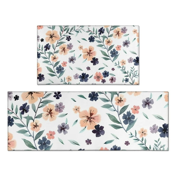 Pioneer Flower Floral Print Pattern Kitchen Rugs Sets Of 2,Anti Fatigue Kitchen Mat Rugs Non Slip Washable,Decorative Kitchen Floor Mats for Kitchen,Sink,Laundry,17"x30"+17"x47"