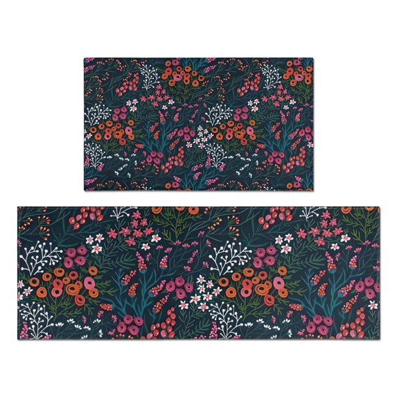 Pioneer Flower Floral Print Pattern Kitchen Rugs Sets Of 2,Anti Fatigue Kitchen Mat Rugs Non Slip Washable,Decorative Kitchen Floor Mats for Kitchen,Sink,Laundry,17"x30"+17"x47"