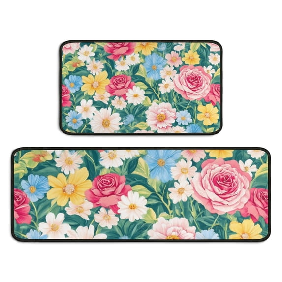 Pioneer Flower Floral Print Pattern Kitchen Rugs Sets Of 2,Anti Fatigue Kitchen Mat Rugs Non Slip Washable,Decorative Kitchen Floor Mats for Kitchen,Sink,Laundry,17"X30"+17"X47"