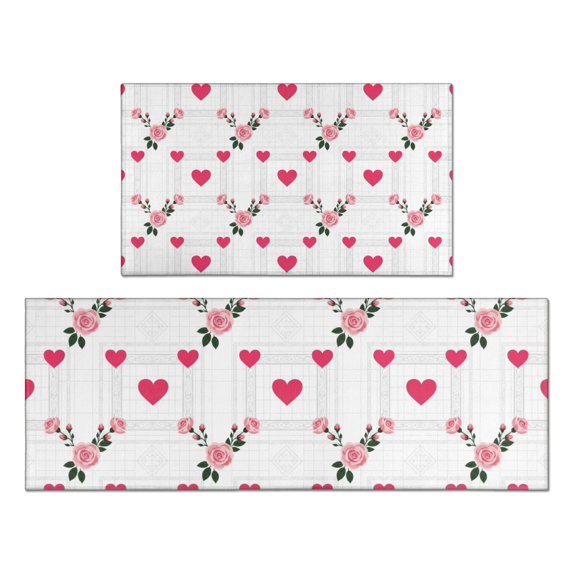 Pioneer Flower Floral Print Pattern Kitchen Rugs Sets Of 2, Anti Fatigue Non Slip Washable Floor Mats for Kitchen Sink Laundry, 17X30 Inch + 17X47 Inch