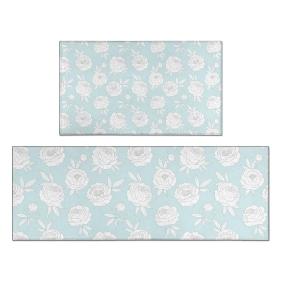 Pioneer Flower Floral Print Pattern Kitchen Rugs Sets Of 2, Anti Fatigue Non Slip Washable Floor Mats for Kitchen Sink Laundry, 17X30 Inch + 17X47 Inch
