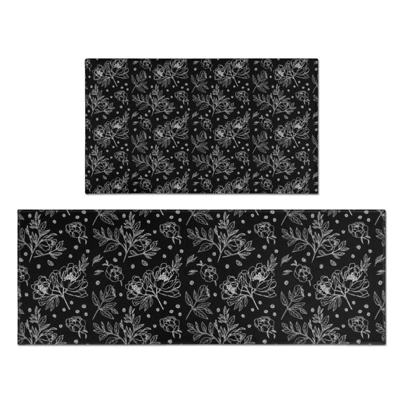 Pioneer Flower Floral Print Pattern Kitchen Rugs Sets Of 2, Anti Fatigue Non Slip Washable Floor Mats for Kitchen Sink Laundry, 17X30 Inch + 17X47 Inch