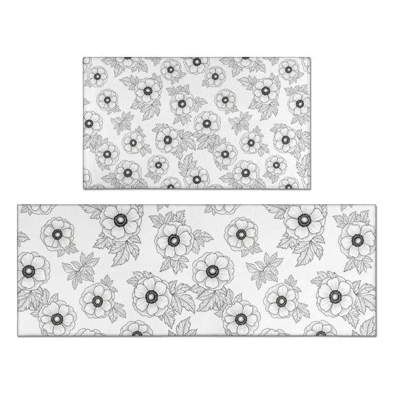 Pioneer Flower Floral Print Pattern Kitchen Rugs Sets Of 2, Anti Fatigue Non Slip Washable Floor Mats for Kitchen Sink Laundry, 17X30 Inch + 17X47 Inch