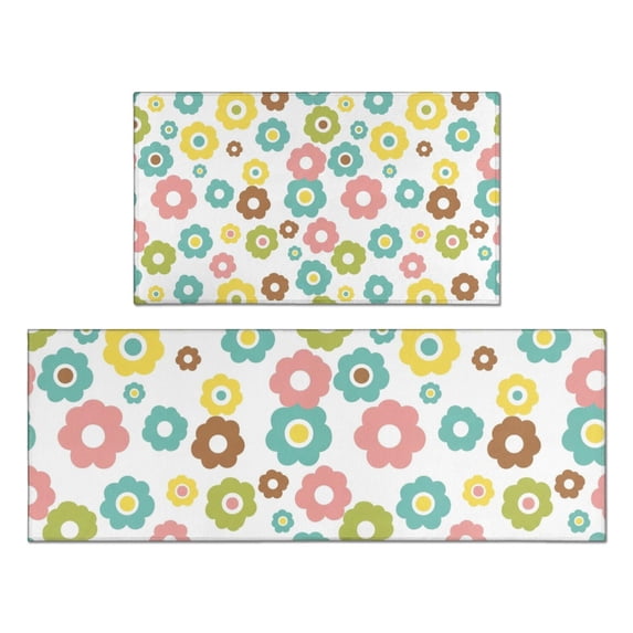 Pioneer Flower Floral Print Pattern Kitchen Rugs Sets Of 2, Anti Fatigue Non Slip Washable Floor Mats for Kitchen Sink Laundry, 17X30 Inch + 17X47 Inch