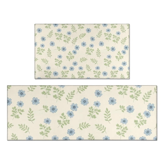Pioneer Flower Floral Print Pattern Kitchen Rugs Sets Of 2, Anti Fatigue Non Slip Washable Floor Mats for Kitchen Sink Laundry, 17X30 Inch + 17X47 Inch