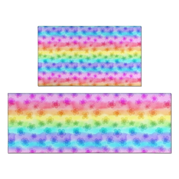 Pioneer Flower Floral Print Pattern Kitchen Rugs Sets Of 2, Anti Fatigue Non Slip Washable Floor Mats for Kitchen Sink Laundry, 17X30 Inch + 17X47 Inch
