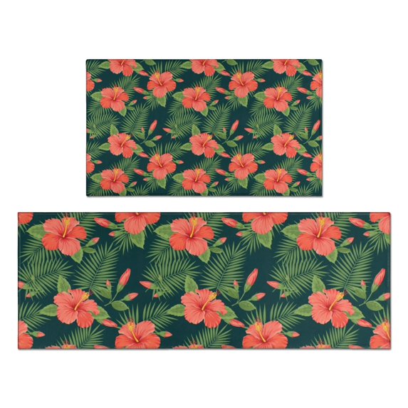 Pioneer Flower Floral Print Pattern Kitchen Rugs Sets Of 2, Anti Fatigue Non Slip Washable Floor Mats for Kitchen Sink Laundry, 17X30 Inch + 17X47 Inch