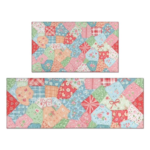 Pioneer Flower Floral Print Pattern Kitchen Rugs Sets Of 2, Anti Fatigue Non Slip Washable Floor Mats for Kitchen Sink Laundry, 17X30 Inch + 17X47 Inch