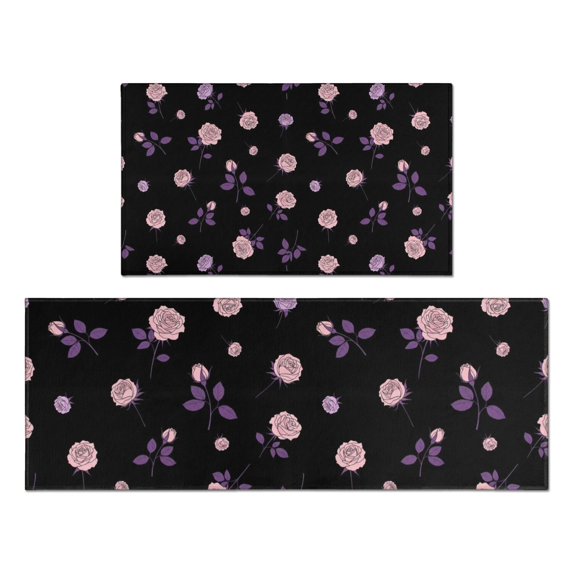Pioneer Flower Floral Print Pattern Kitchen Rugs Sets Of 2, Anti Fatigue Non Slip Washable Floor Mats for Kitchen Sink Laundry, 17X30 Inch + 17X47 Inch