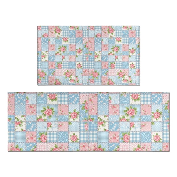 Pioneer Flower Floral Print Pattern Kitchen Rugs Sets Of 2, Anti Fatigue Non Slip Washable Floor Mats for Kitchen Sink Laundry, 17X30 Inch + 17X47 Inch