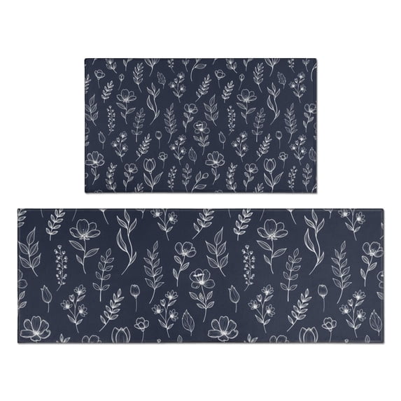 Pioneer Flower Floral Print Pattern Kitchen Rugs Sets Of 2, Anti Fatigue Non Slip Washable Floor Mats for Kitchen Sink Laundry, 17X30 Inch + 17X47 Inch