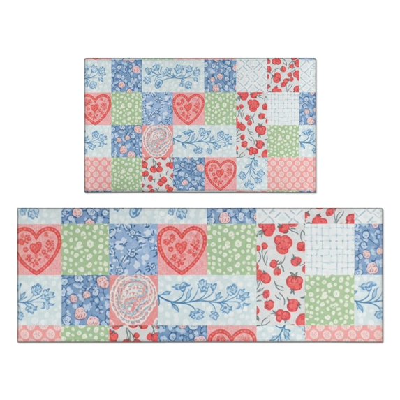 Pioneer Flower Floral Print Pattern Kitchen Rugs Sets Of 2, Anti Fatigue Non Slip Washable Floor Mats for Kitchen Sink Laundry, 17X30 Inch + 17X47 Inch