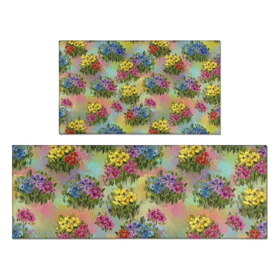 Pioneer Flower Floral Print Pattern Kitchen Rugs Sets Of 2, Anti Fatigue Non Slip Washable Floor Mats for Kitchen Sink Laundry, 17X30 Inch + 17X47 Inch