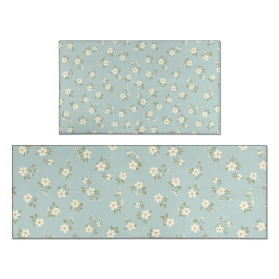Pioneer Flower Floral Print Pattern Kitchen Rugs Sets Of 2, Anti Fatigue Non Slip Washable Floor Mats for Kitchen Sink Laundry, 17X30 Inch + 17X47 Inch