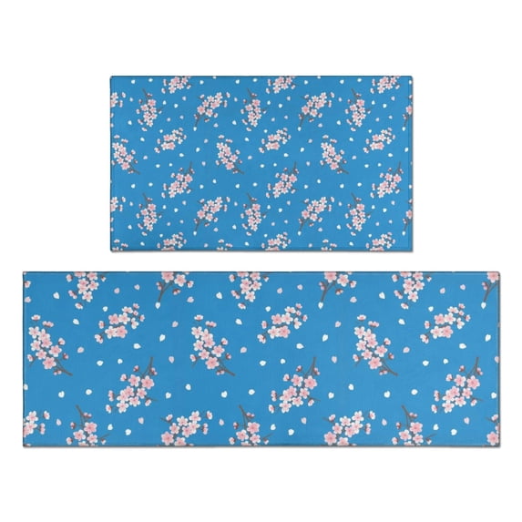 Pioneer Flower Floral Print Pattern Kitchen Rugs Sets Of 2, Anti Fatigue Non Slip Washable Floor Mats for Kitchen Sink Laundry, 17X30 Inch + 17X47 Inch