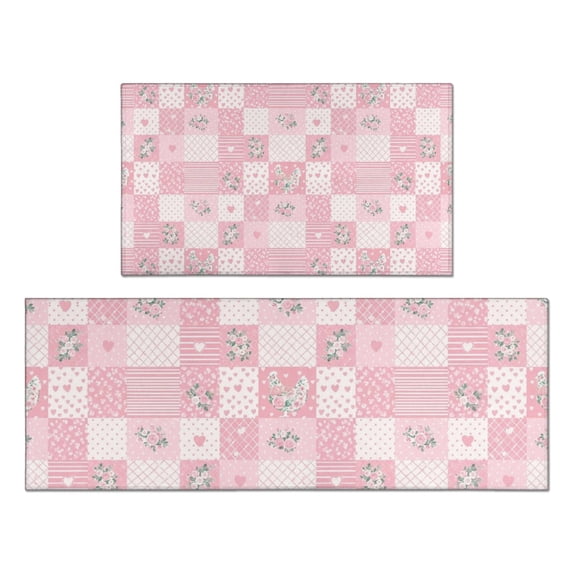 Pioneer Flower Floral Print Pattern Kitchen Rugs Sets Of 2, Anti Fatigue Non Slip Washable Floor Mats for Kitchen Sink Laundry, 17X30 Inch + 17X47 Inch