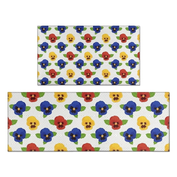 Pioneer Flower Floral Print Pattern Kitchen Rugs Sets Of 2, Anti Fatigue Non Slip Washable Floor Mats for Kitchen Sink Laundry, 17X30 Inch + 17X47 Inch