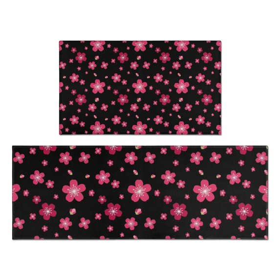 Pioneer Flower Floral Print Pattern Kitchen Rugs Sets Of 2, Anti Fatigue Non Slip Washable Floor Mats for Kitchen Sink Laundry, 17X30 Inch + 17X47 Inch