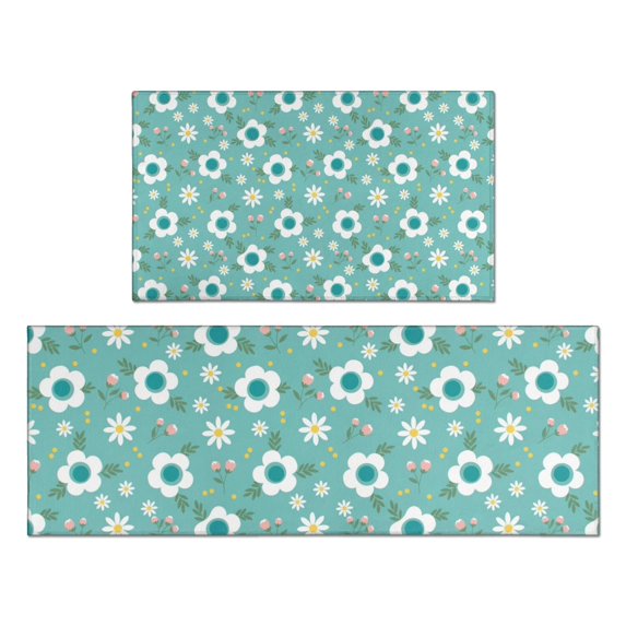 Pioneer Flower Floral Print Pattern Kitchen Rugs Sets Of 2, Anti Fatigue Non Slip Washable Floor Mats for Kitchen Sink Laundry, 17X30 Inch + 17X47 Inch