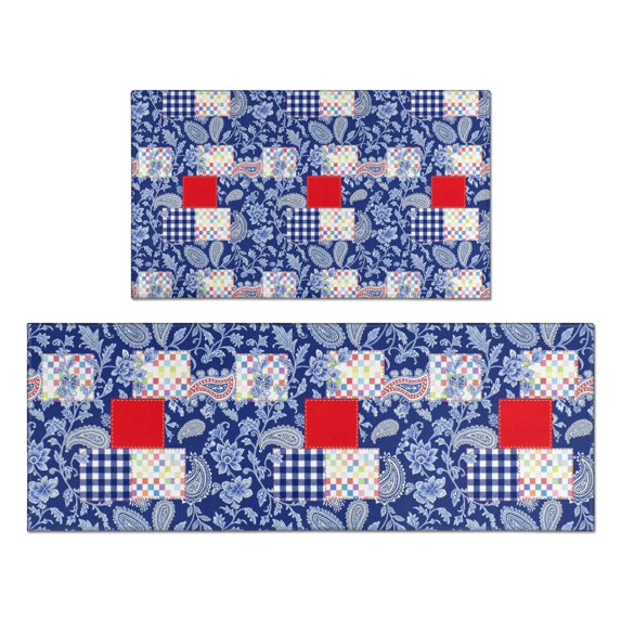 Pioneer Flower Floral Print Pattern Kitchen Rugs Sets Of 2, Anti Fatigue Non Slip Washable Floor Mats for Kitchen Sink Laundry, 17X30 Inch + 17X47 Inch